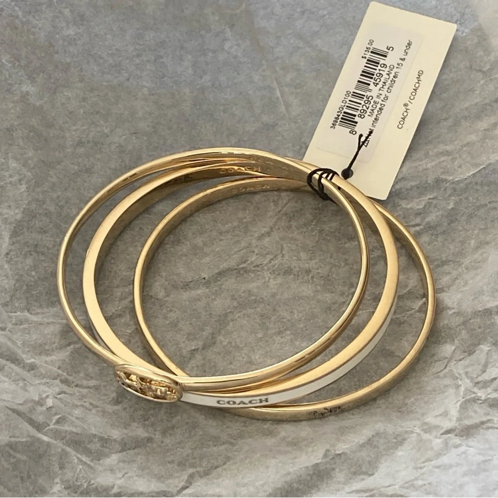 Coach Horse And Carriage Enamel Bangle 3 Piece Bracelet Set NWT - Picture 9 of 10